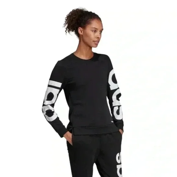 ADIDAS Essential Crewneck Sweatshirt - Black with white logo - Size Med (12/14) - Picture 5 of 13